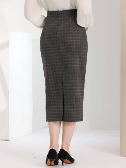 Allegra K - Plaid Zipper Back Split Midi Skirt