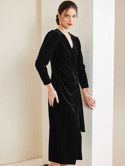 Allegra K - Velvet Wrap V-Neck Maxi Dress