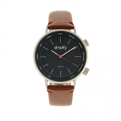 Simplify - The 3300 Leather-Band Watch - Dark Brown/Grey