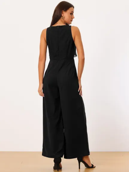 Allegra K - Summer Sleeveless V Neck Ruffle Jumpsuit