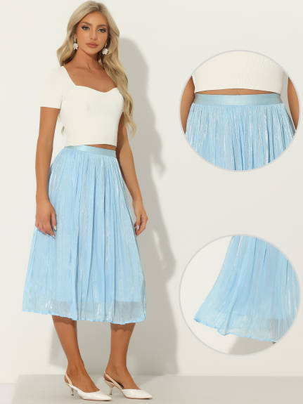 Allegra K- Pleated Elastic Waist Accordion Midi Skirt