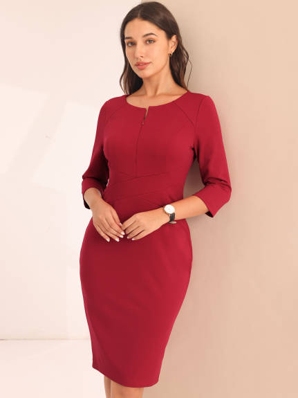 Hobemty- Zipper Neck Pencil Sheath Dress