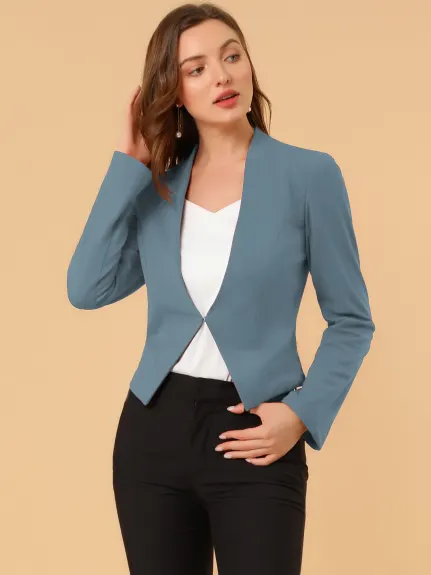 Allegra K- Suit Collarless Cropped Blazer Jacket