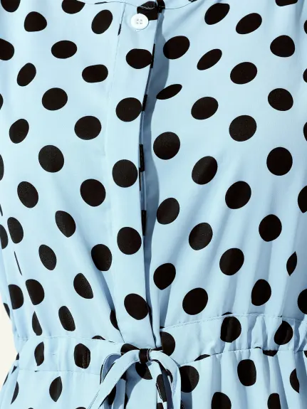 Allegra K - Polka Dots Ruched Sleeve Midi Dress