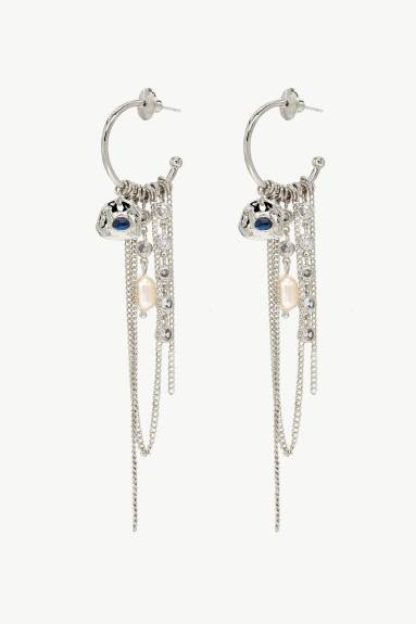 Iris Silver Radiant Reverie Gemstone Cascade Hoop Earrings-Noir Black