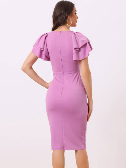 Allegra K - Ruffle Sleeve Bodycon Midi Work Dress