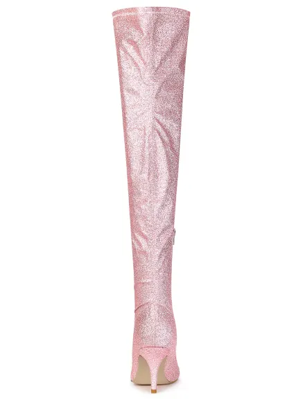 Allegra K - Glitter Stiletto Heel Over-the-Knee High Boots