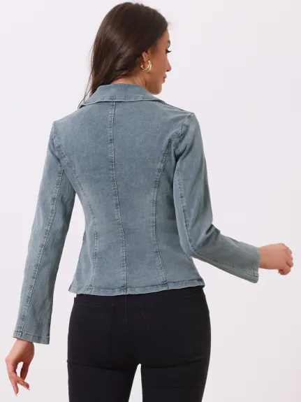 Allegra K- Blazer en Denim délavé à un bouton