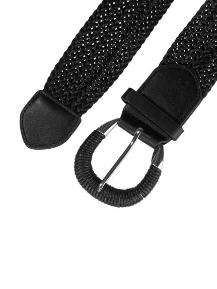 Allegra K- Woven Wide Braided Waist Belt Metal Buckle