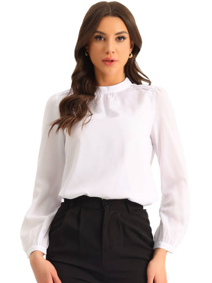 Allegra K- Chiffon Mock Neck Shirt Blouse