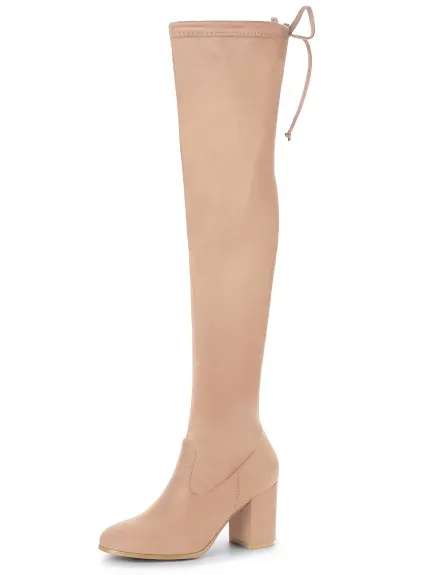 Allegra K- Chunky Heel Tied Over the Knee High Boots