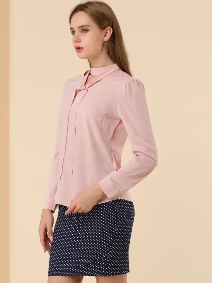 Allegra K- Blouse à manches longues bouffantes et col ras du cou avec nœud papillon