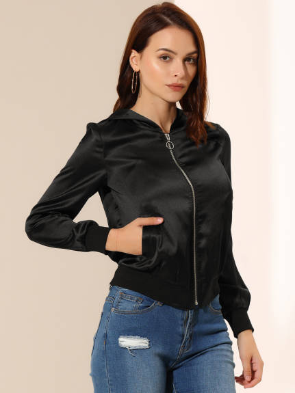 Allegra K- Casual Zipper Front Lightweight Bomber Jacket