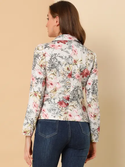 Allegra K- Open Front Notch Lapel Printed Blazer Jacket