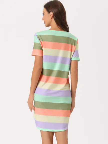 Cheibear - Colorful Striped Short Sleeve Nightshirt