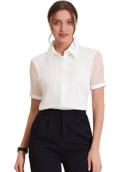 Allegra K- Button Down Sheer Point Collar Top