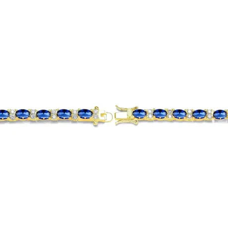 Genevive Sterling Silver White Gold Plated Tennis Bracelet with Colored and Clear Oval Cubic Zirconia in Alternation