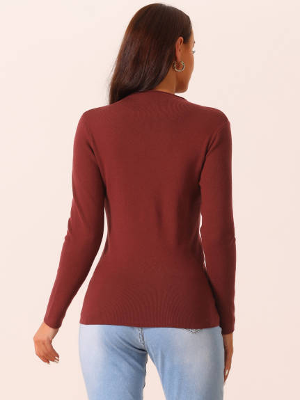 Allegra K - Mock Neck Long Sleeve Slim Knit Top