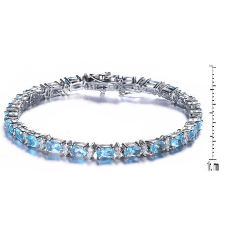 Genevive Sterling Silver White Gold Plated Tennis Bracelet with Colored and Clear Oval Cubic Zirconia in Alternation