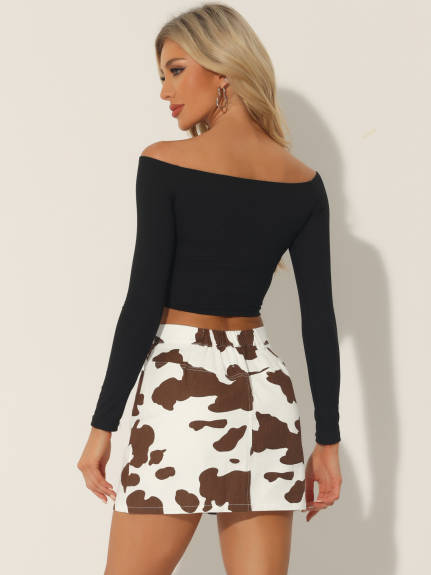 Allegra K- Cow Print High Waist Mini Skirt