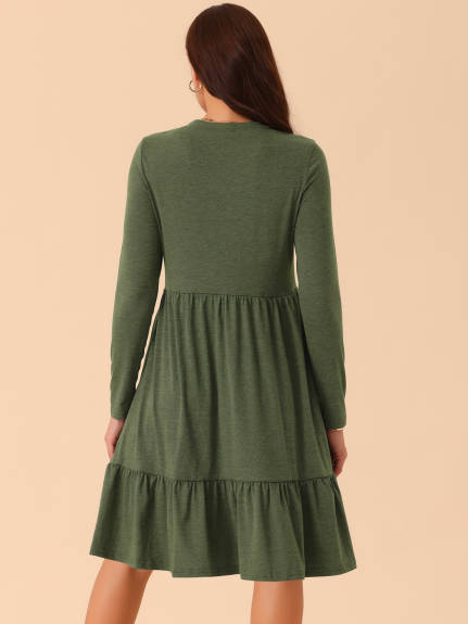 Allegra K - Long Sleeve Tiered A-Line Swing Dress