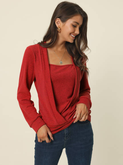 Allegra K- Square Neck Long Sleeve Knit Top