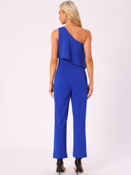 Allegra K - One Shoulder Sleeveless Long Jumpsuit