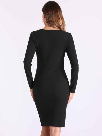 Allegra K - Button Decor Sweater Sheath Dress