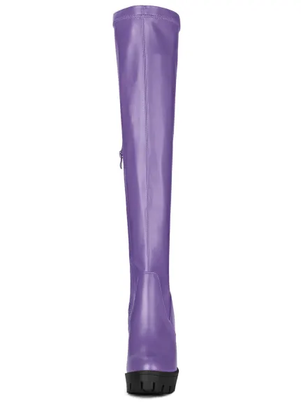 Allegra K - Chunky Heel Over Knee High Boots