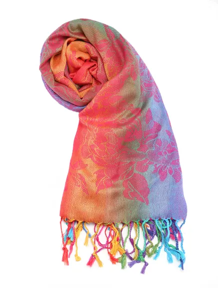 Allegra K- Tassel Wrap Floral Gradient Color Scarf