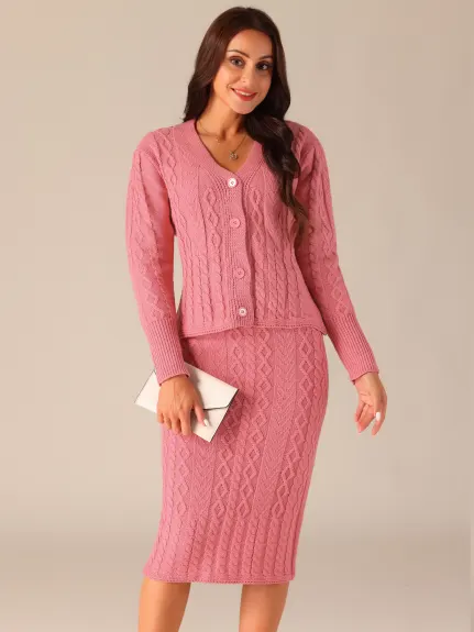 Seta T - V Neck Sweater Midi Skirt Suit Two Piece