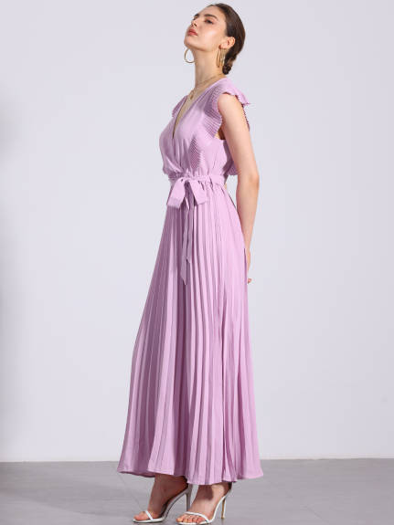 Allegra K - Wrap V-Neck Elegant Maxi Dress