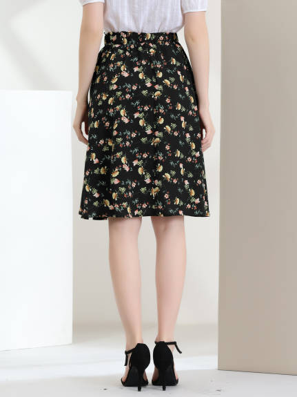 Allegra K- Floral Printed Knee Length A-Line Skirt