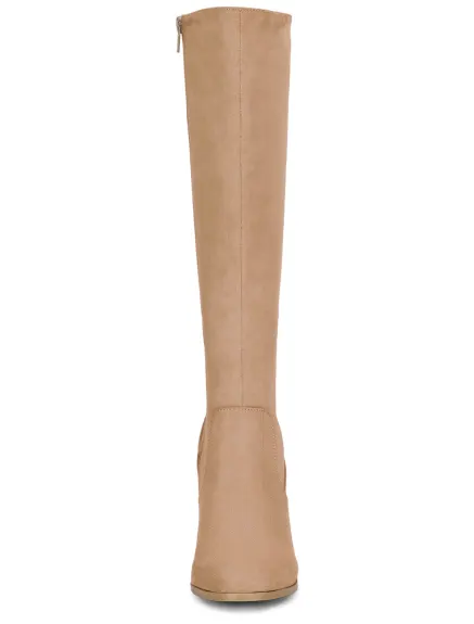 Allegra K- Side Zipper Chunky Heel Knee High Boots