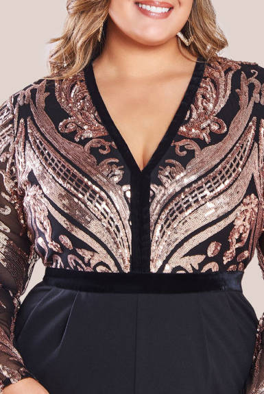 Goddiva  - Deep V Neck Sequin Jumpsuit - plus size