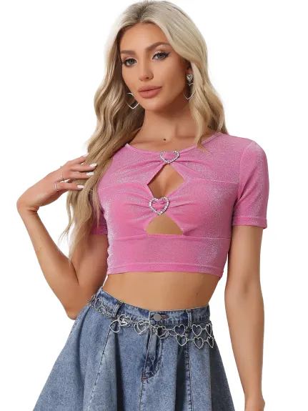 Allegra K - Glitter Cut Out Crop Tops