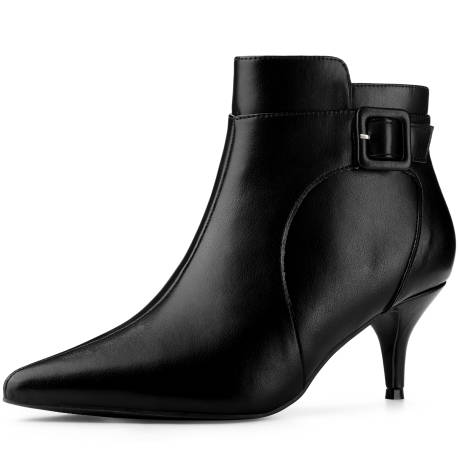 Allegra K - Pointy Toe Zipper Buckle Decor Ankle Boots