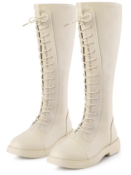 Allegra K- Lace Up Round Toe Lug Sole Boots