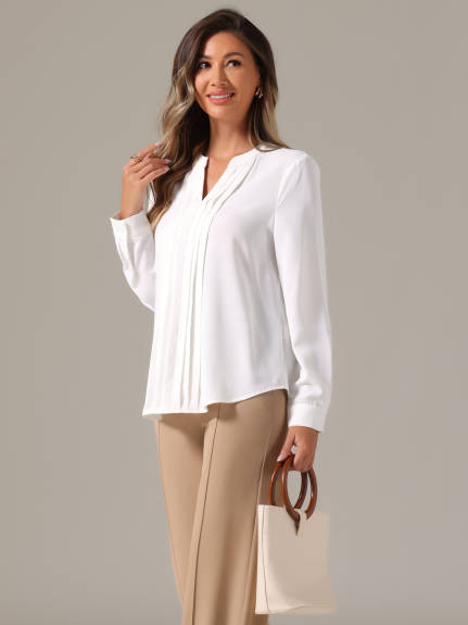 Allegra K - Pleated Front V Neck Business Blouse