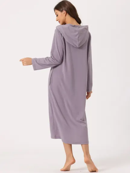 cheibear - Zip Front Hooded Long Nightshirt