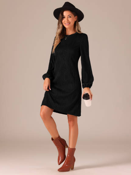 Allegra K - Elegant Puff Sleeve Textured Dress