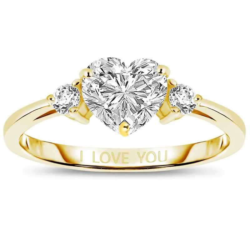 Stella Valentino Sterling Silver with 14k Gold Plated Heart and Moissanite Three-Stone "I Love You" Ring Size 8