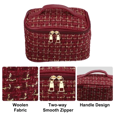 Unique Bargains- Travel Makeup Bag Organizer Case Woolen Plaid Pattern