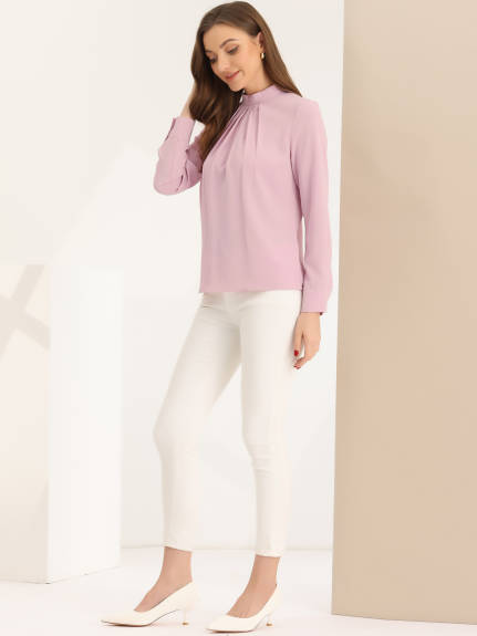 Allegra K - Dressy Stand Collar Long Sleeve Blouse