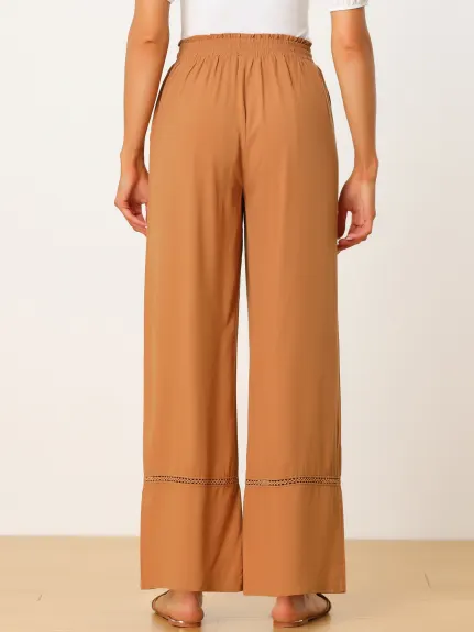 Allegra K- Pantalon Palazzo Boho à jambe large et ourlet en crochet