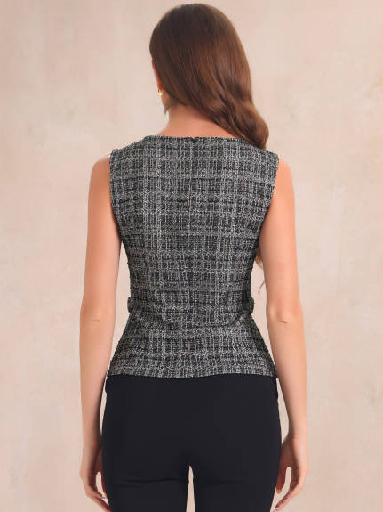 Allegra K - Gilet de Travail sans Manches à Carreaux en Tweed