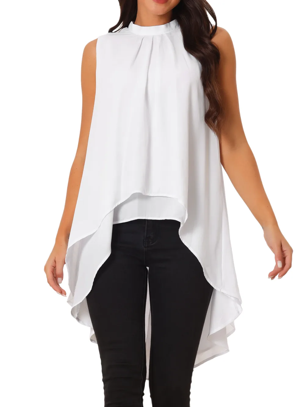 Allegra K- Tie Back Mock Neck Flowy Tops