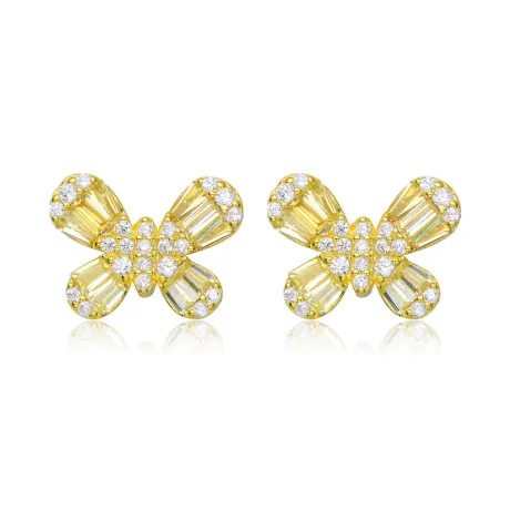 Genevive Sterling Silver with Colored Baguette Cubic Zirconia Butterfly Stud Earrings