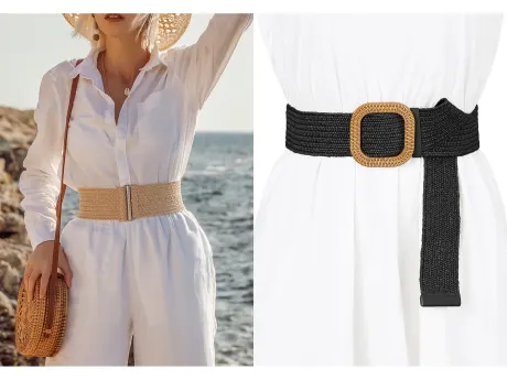 Allegra K- Stretch Woven Belt Retro Wide Waist Square Buckle