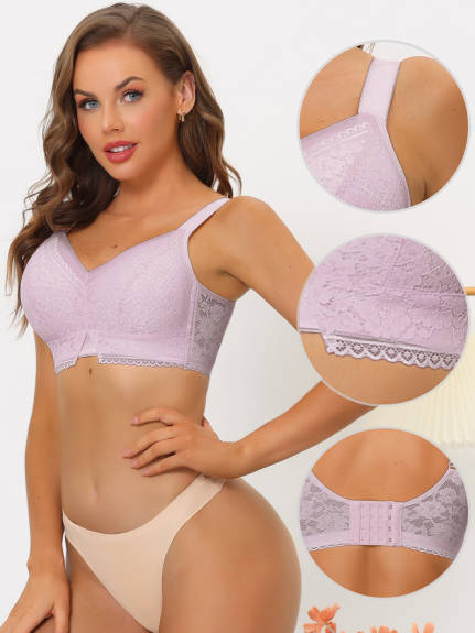 Allegra K - U Back Wireless Lace Bras Pack, Light Purple